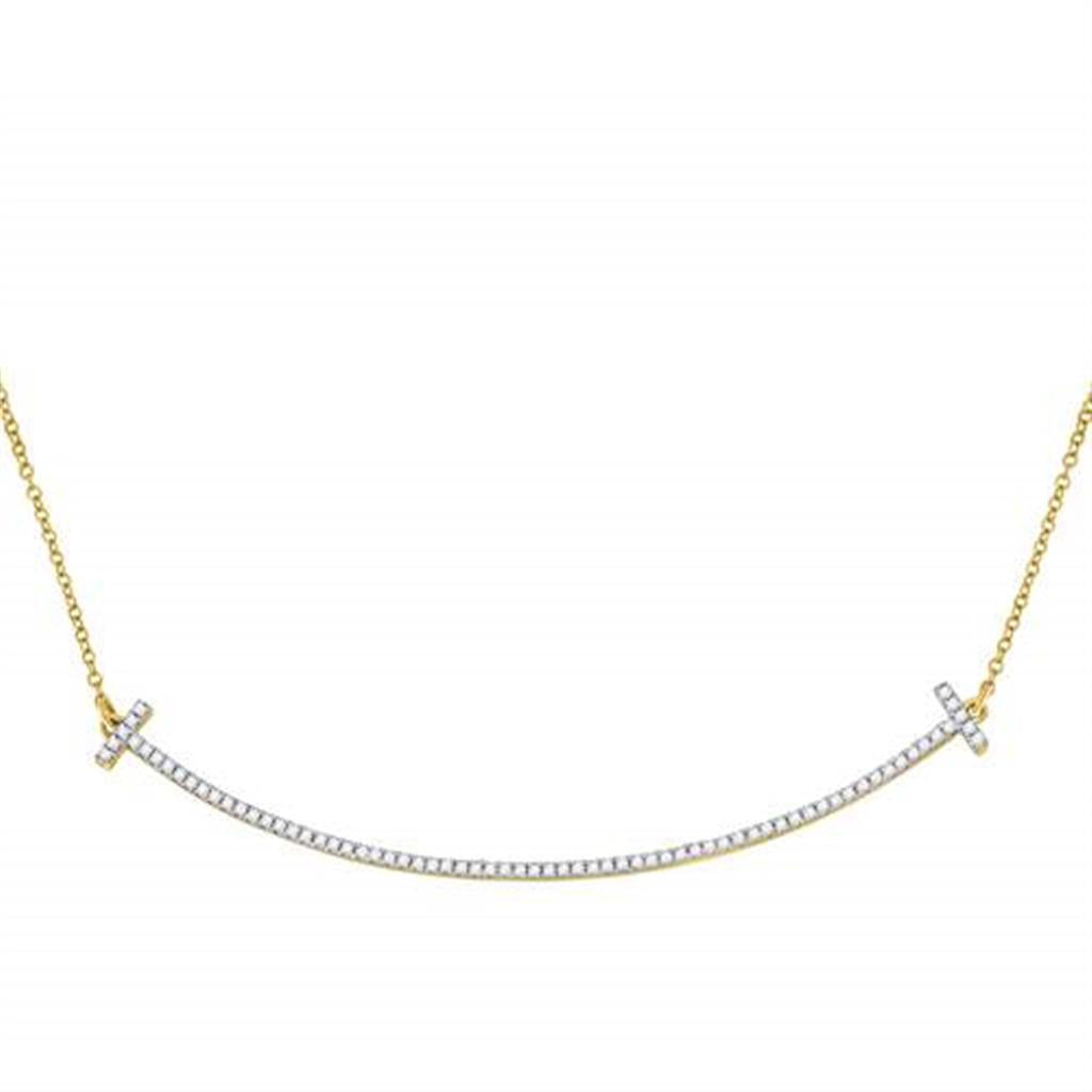 Image of ID 1 10k Yellow Gold Round Diamond Curved Bar Necklace 1/3 Cttw