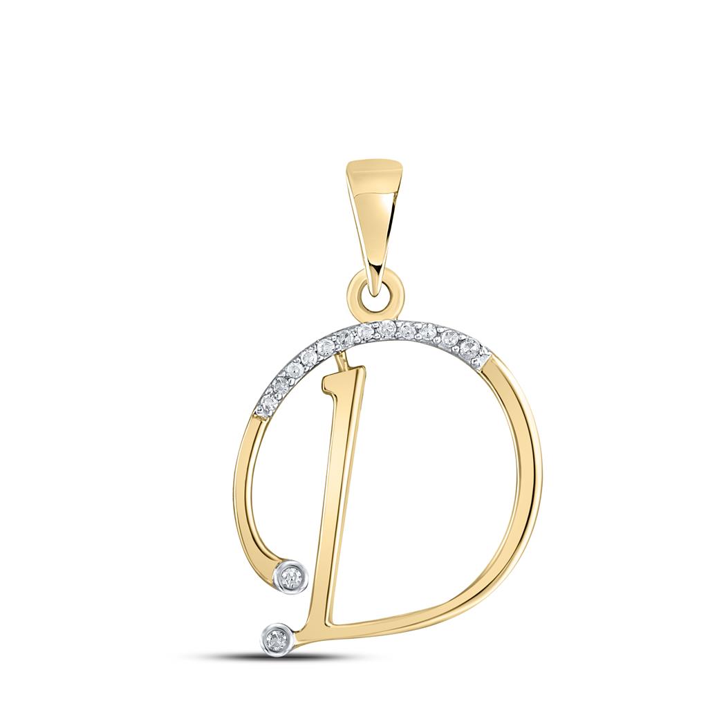 Image of ID 1 10k Yellow Gold Round Diamond D Initial Letter Pendant 1/12 Cttw