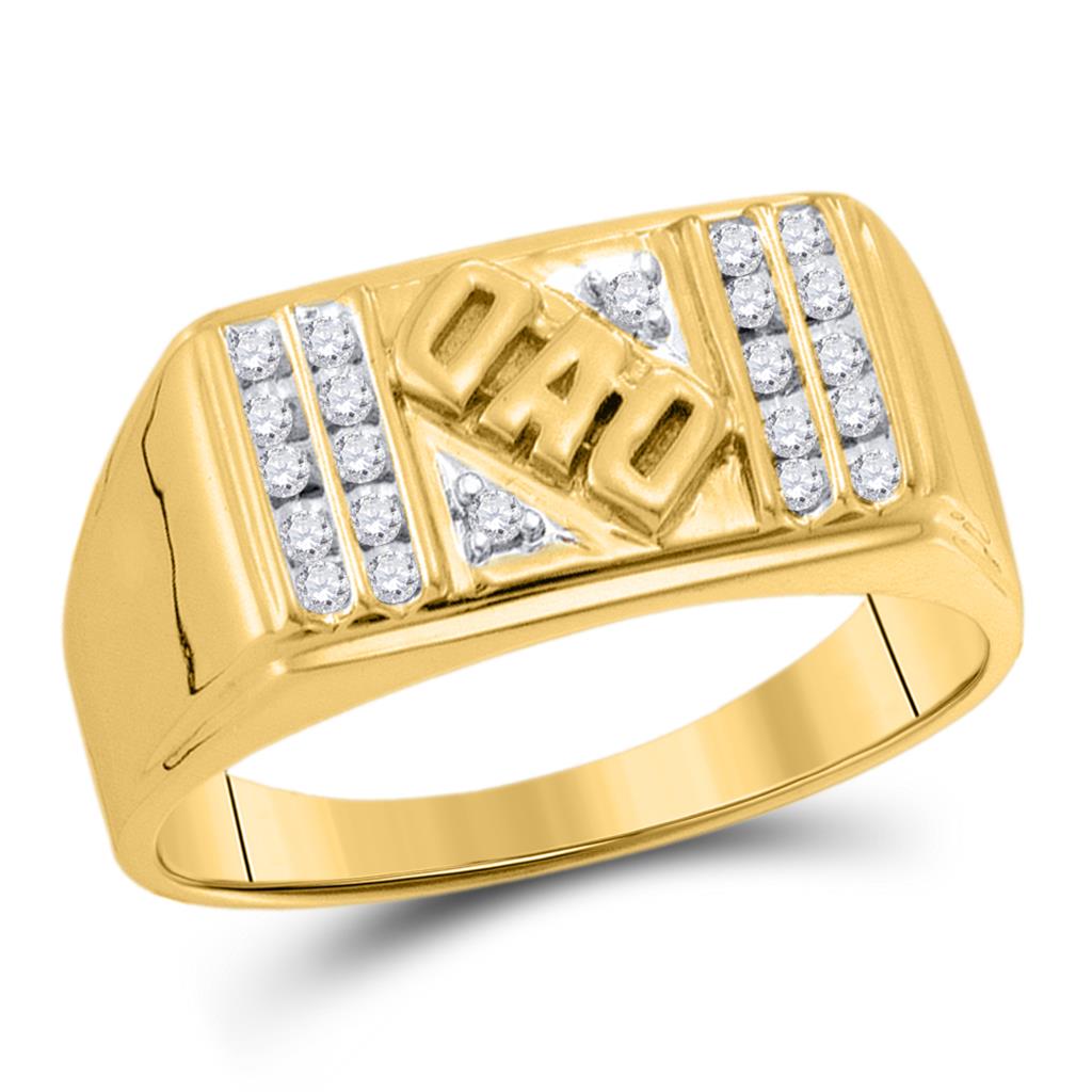 Image of ID 1 10k Yellow Gold Round Diamond Dad Father Ring 1/8 Cttw