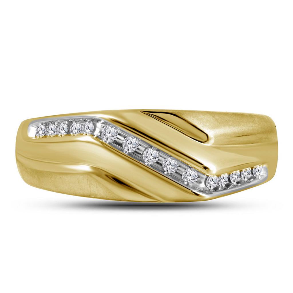 Image of ID 1 10k Yellow Gold Round Diamond Diagonal Single Row Wedding Band Ring 1/8 Cttw