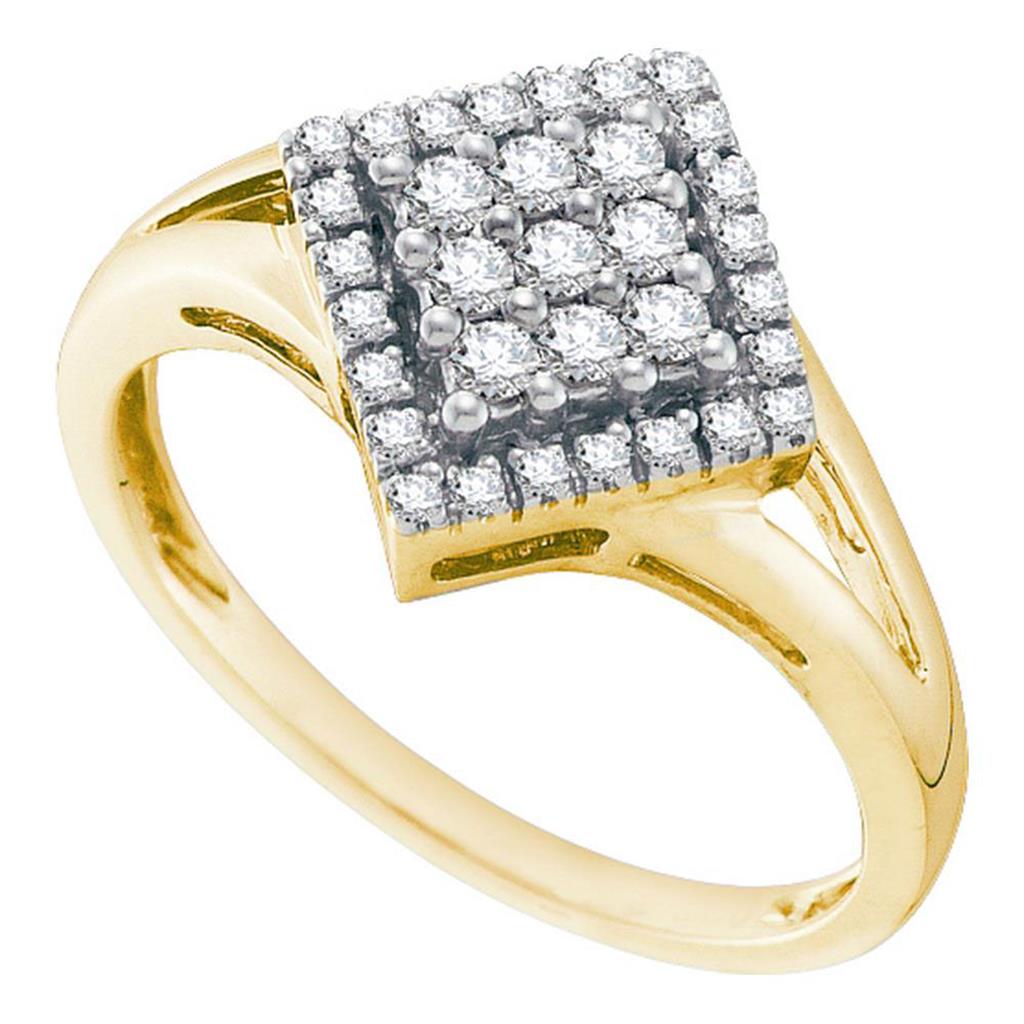 Image of ID 1 10k Yellow Gold Round Diamond Diagonal Square Cluster Ring 1/4 Cttw