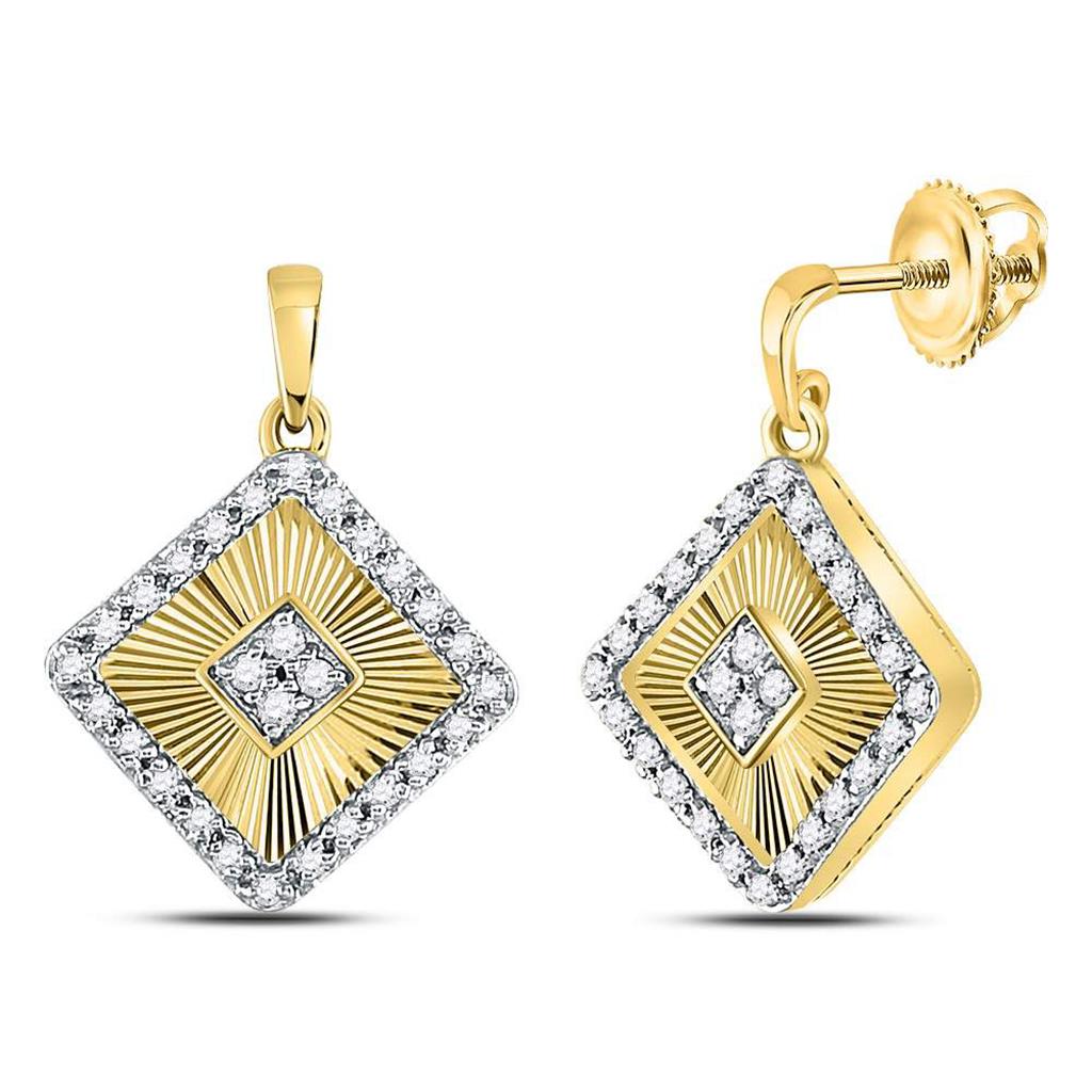 Image of ID 1 10k Yellow Gold Round Diamond Diagonal Square Dangle Earrings 1/5 Cttw