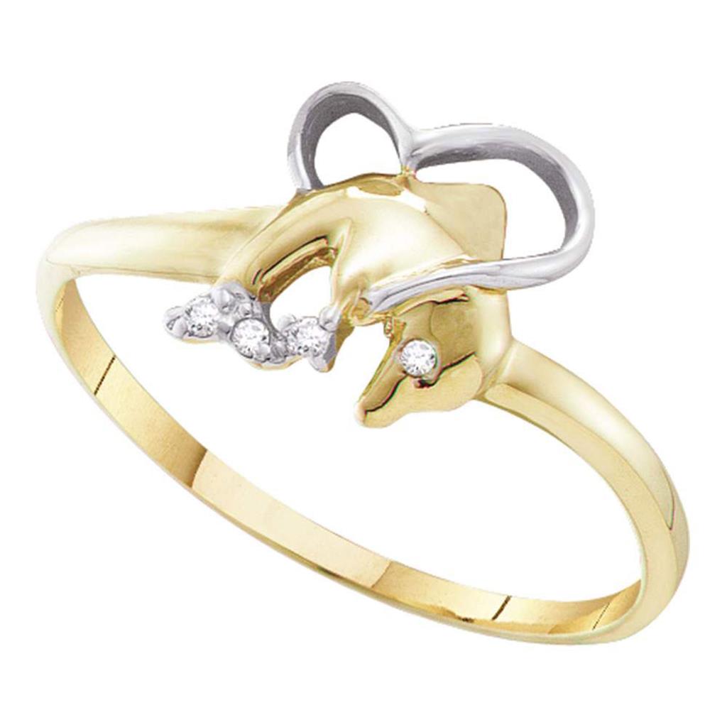Image of ID 1 10k Yellow Gold Round Diamond Dolphin Ring 02 Cttw