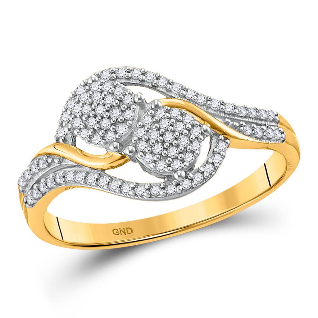 Image of ID 1 10k Yellow Gold Round Diamond Double Circle Cluster Ring 1/5 Cttw