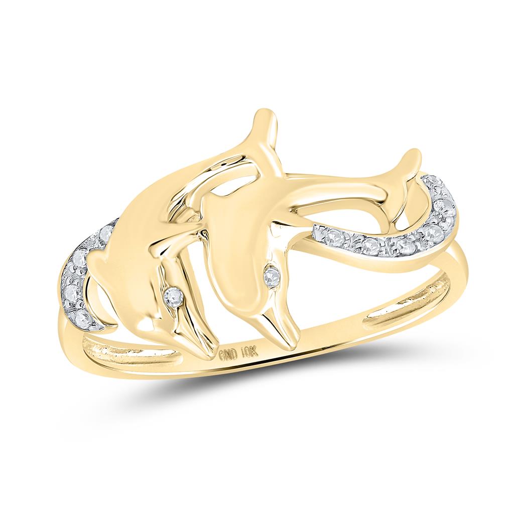 Image of ID 1 10k Yellow Gold Round Diamond Double Dolphin Accent Ring 1/20 Cttw
