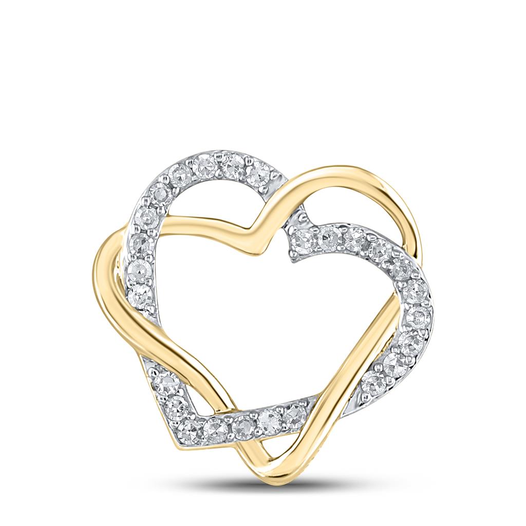 Image of ID 1 10k Yellow Gold Round Diamond Double Heart Pendant 1/4 Cttw