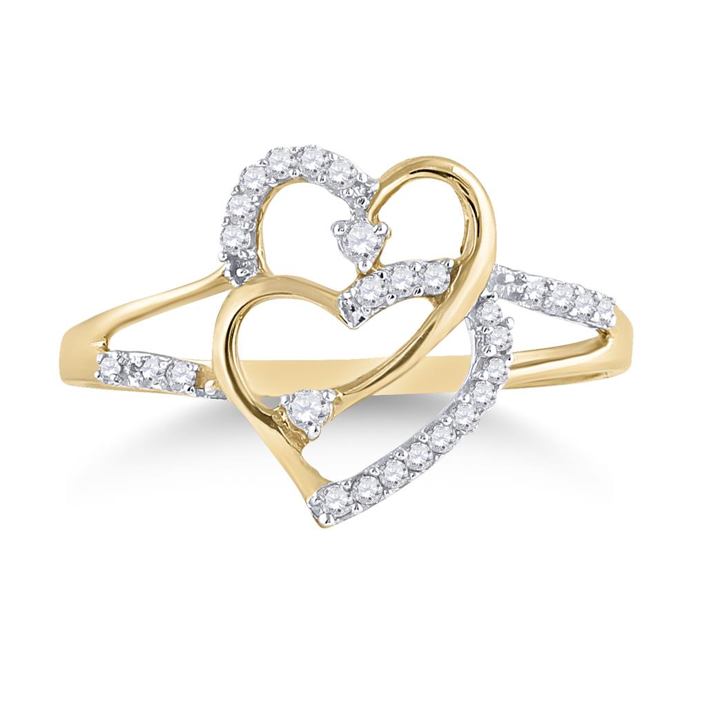 Image of ID 1 10k Yellow Gold Round Diamond Double Heart Promise Ring 1/6 Cttw