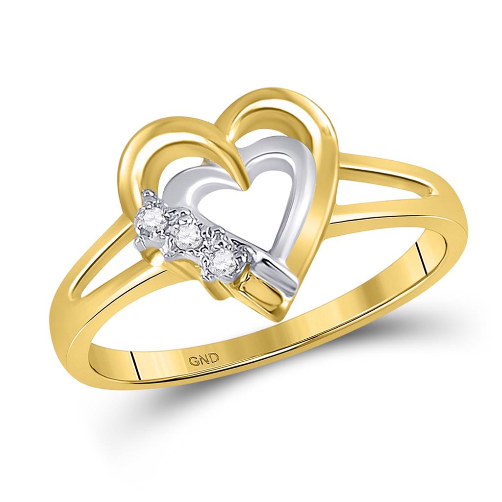Image of ID 1 10k Yellow Gold Round Diamond Double Heart Ring 03 Cttw