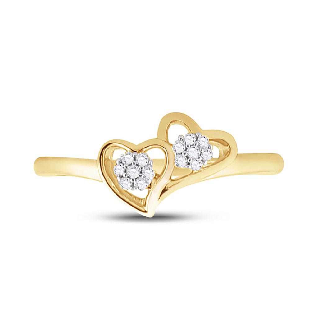Image of ID 1 10k Yellow Gold Round Diamond Double Heart Ring 1/10 Cttw