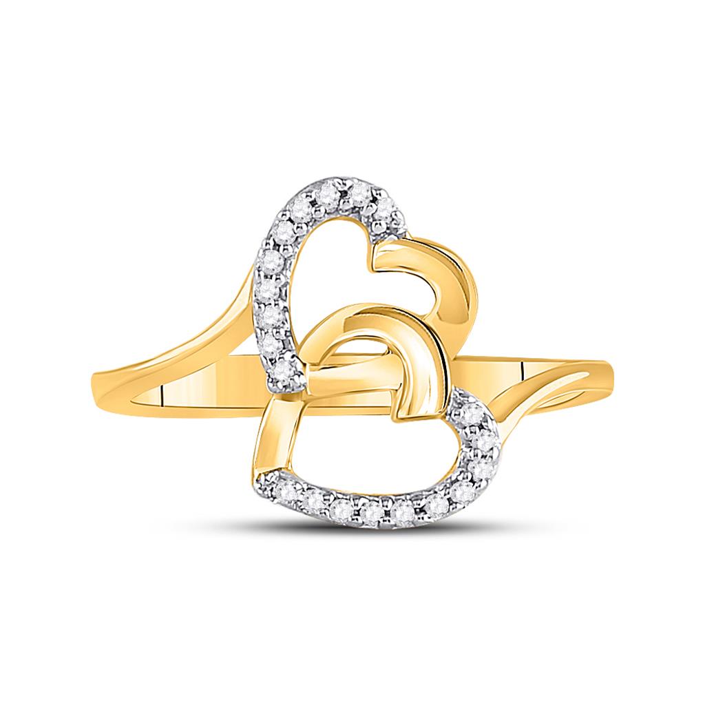 Image of ID 1 10k Yellow Gold Round Diamond Double Heart Ring 1/12 Cttw