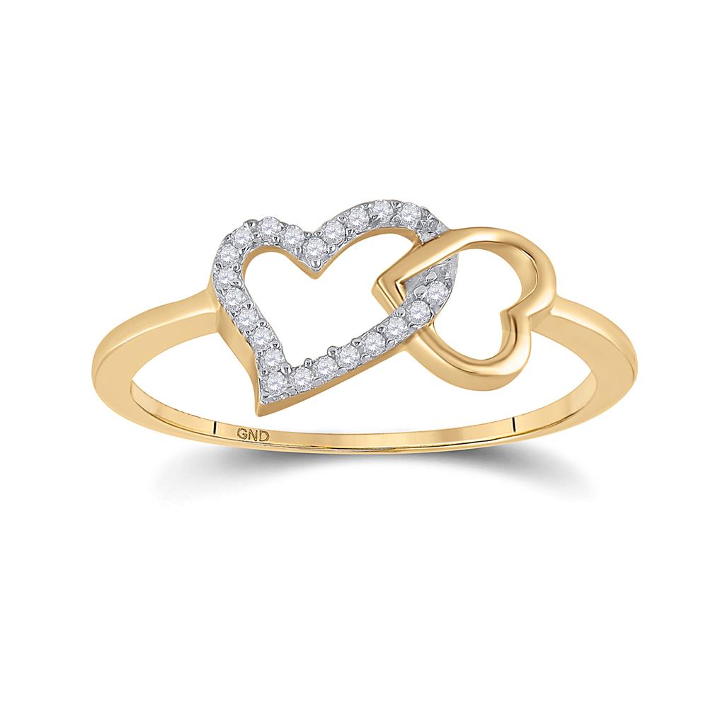 Image of ID 1 10k Yellow Gold Round Diamond Double Heart Ring 1/20 Cttw