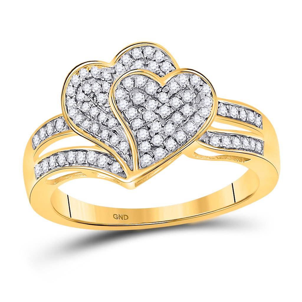 Image of ID 1 10k Yellow Gold Round Diamond Double Heart Ring 1/3 Cttw