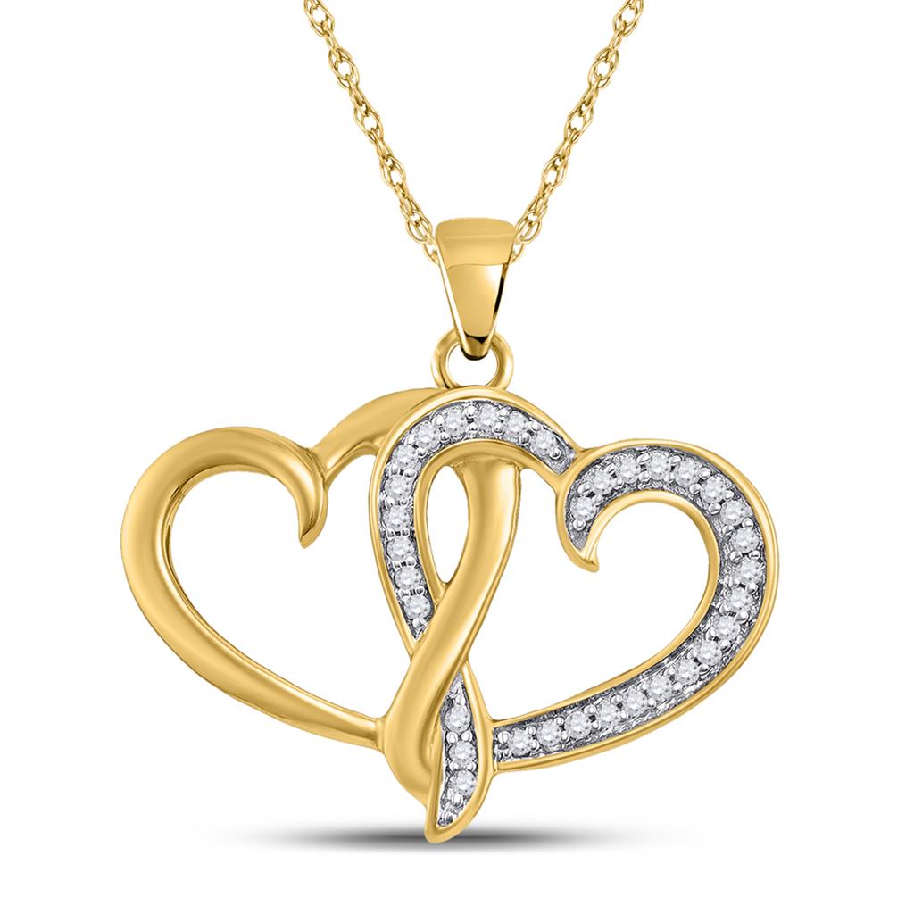 Image of ID 1 10k Yellow Gold Round Diamond Double Joined Heart Pendant 1/10 Cttw