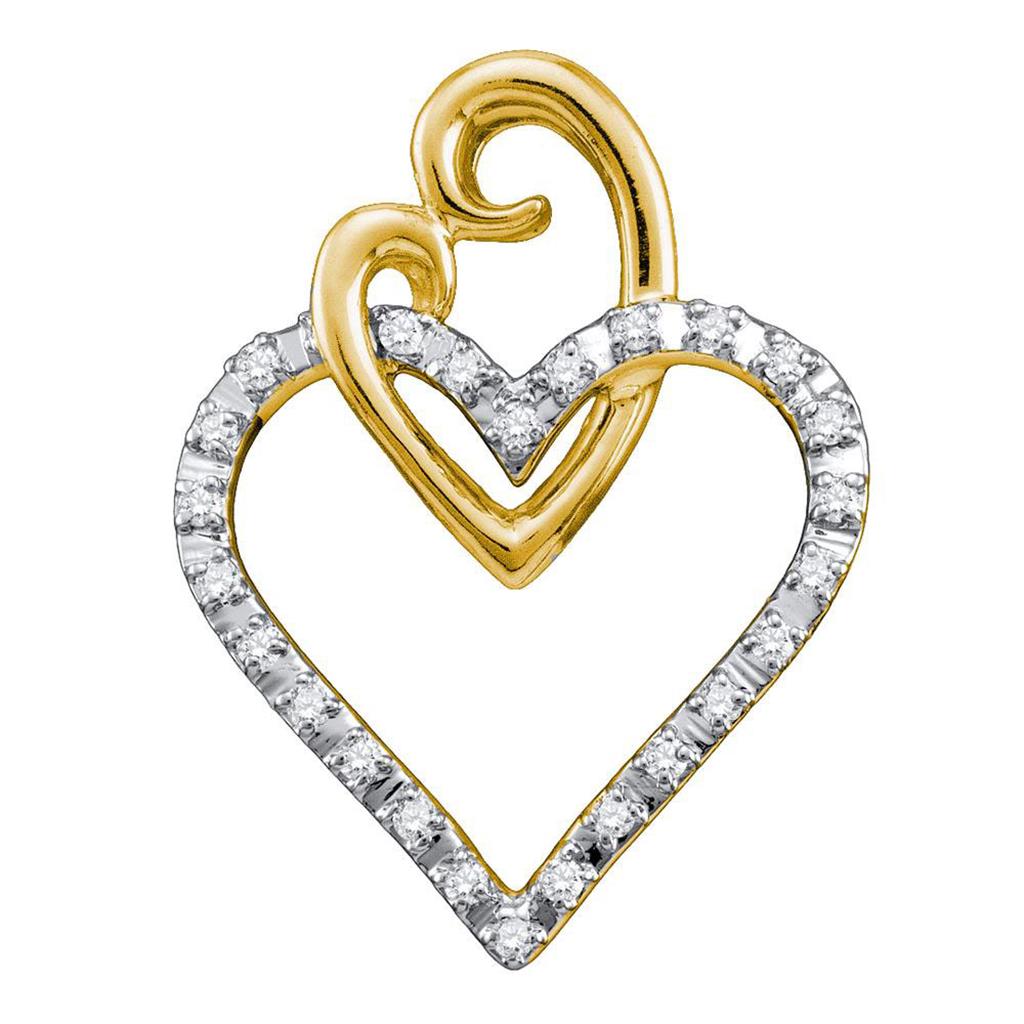 Image of ID 1 10k Yellow Gold Round Diamond Double Joined Heart Pendant 1/12 Cttw