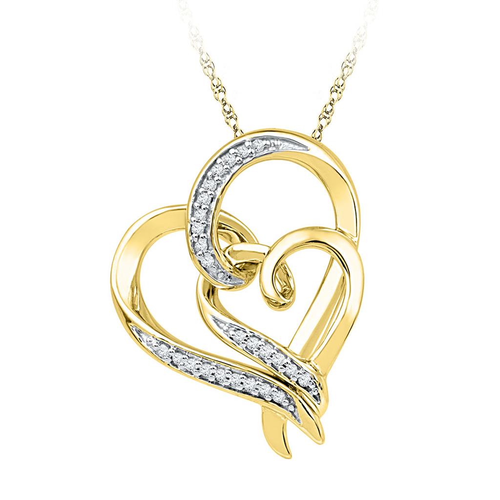 Image of ID 1 10k Yellow Gold Round Diamond Double Linked Heart Pendant 1/10 Cttw