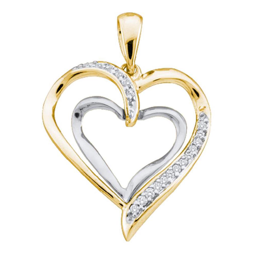 Image of ID 1 10k Yellow Gold Round Diamond Double Nested Heart Pendant 1/10 Cttw