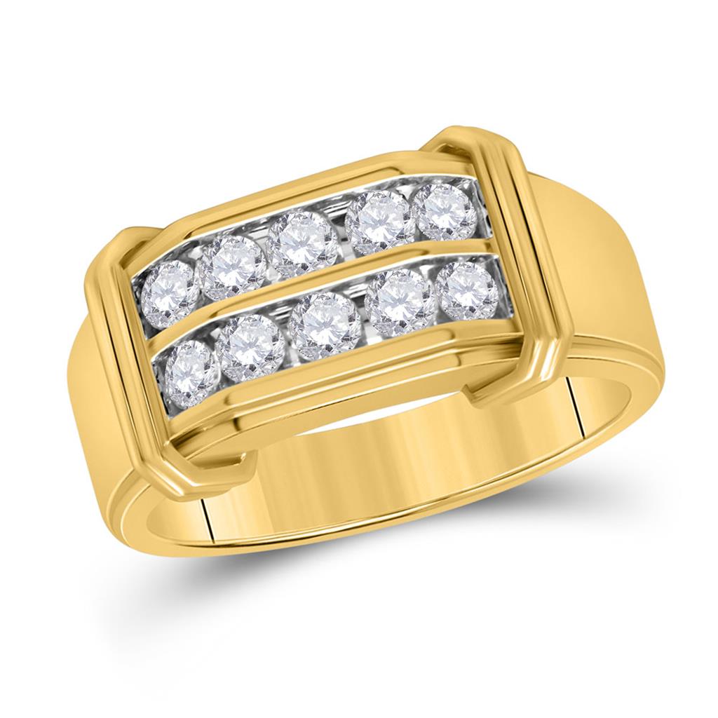 Image of ID 1 10k Yellow Gold Round Diamond Double Row Band Ring 3/8 Cttw