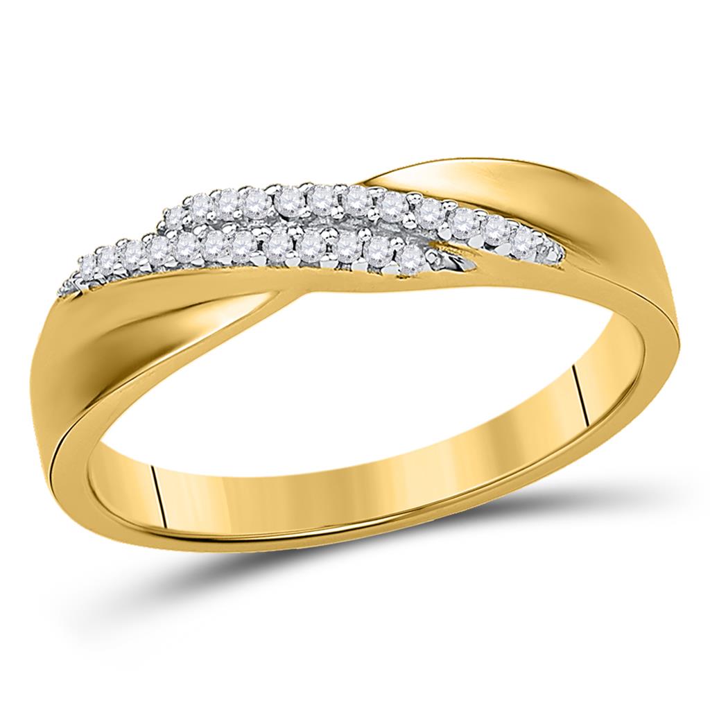 Image of ID 1 10k Yellow Gold Round Diamond Double Row Crossover Band Ring 1/10 Cttw