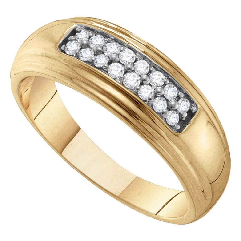 Image of ID 1 10k Yellow Gold Round Diamond Double Row Wedding Band Ring 1/4 Cttw