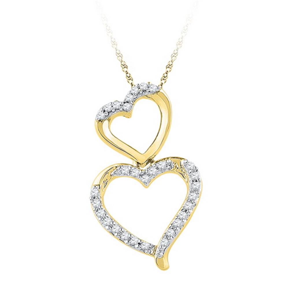Image of ID 1 10k Yellow Gold Round Diamond Double Stacked Heart Pendant 1/6 Cttw