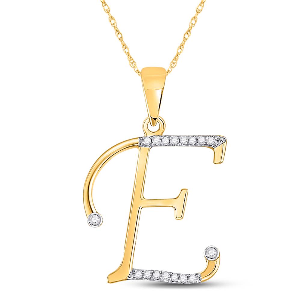Image of ID 1 10k Yellow Gold Round Diamond E Initial Letter Pendant 1/12 Cttw