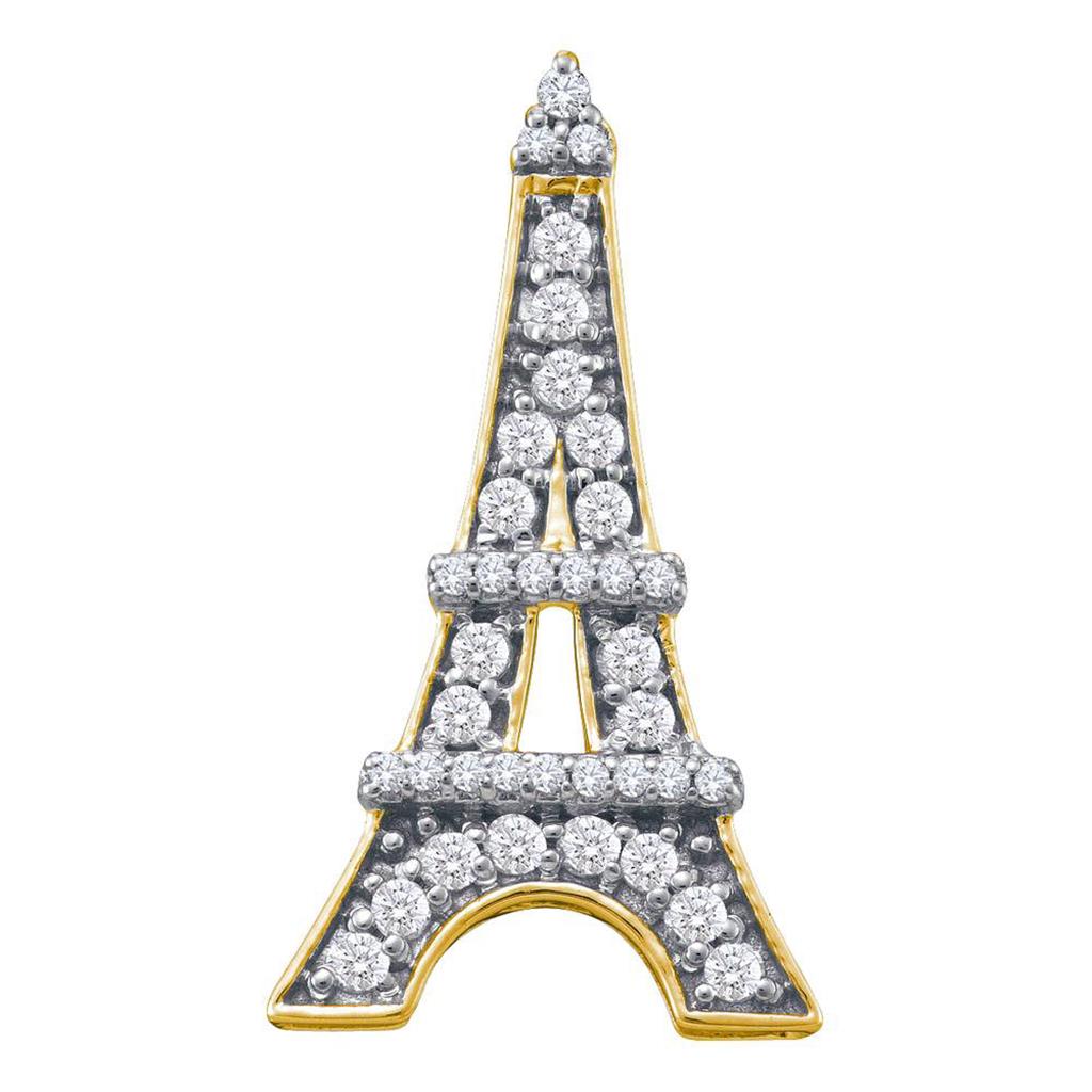 Image of ID 1 10k Yellow Gold Round Diamond Eiffel Tower France Pendant 1/3 Cttw