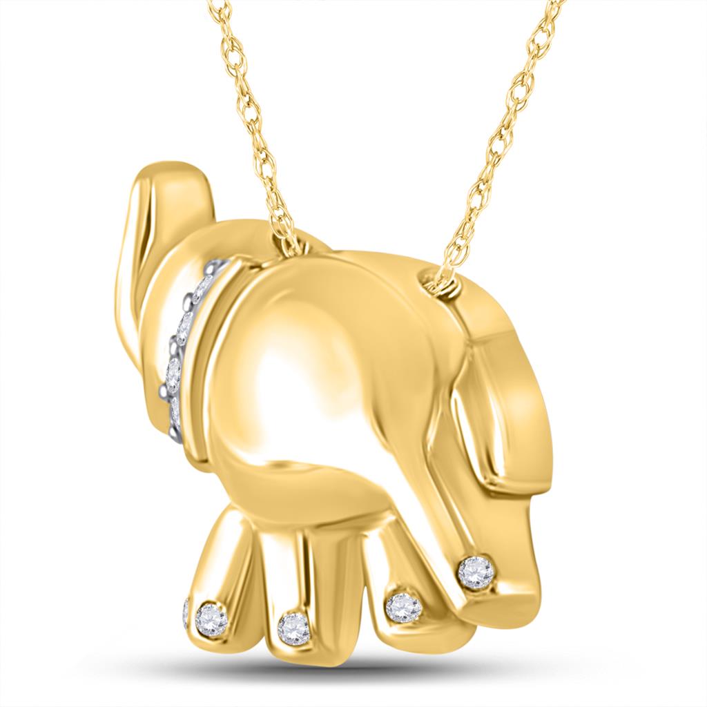 Image of ID 1 10k Yellow Gold Round Diamond Elephant Animal Pendant 03 Cttw