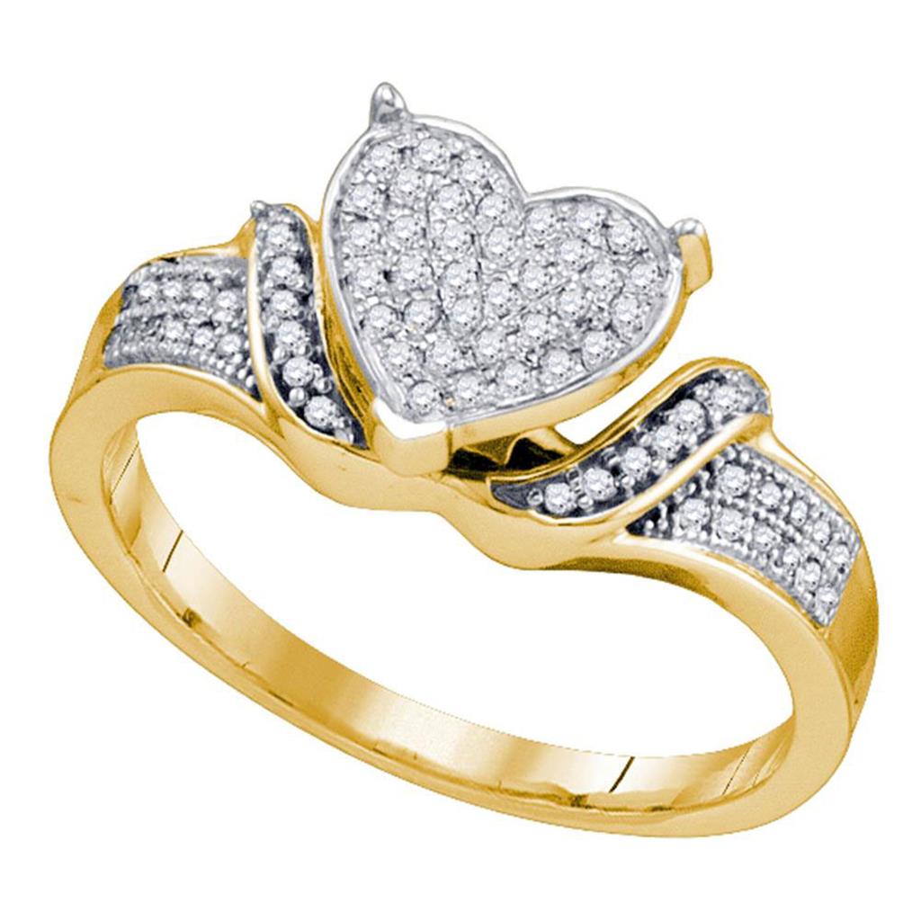 Image of ID 1 10k Yellow Gold Round Diamond Elevated Heart Cluster Ring 1/5 Cttw