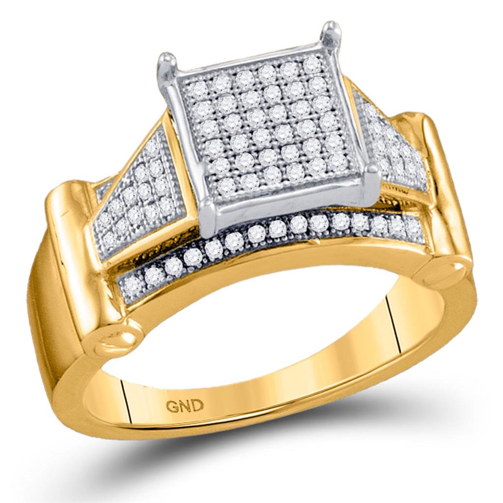 Image of ID 1 10k Yellow Gold Round Diamond Elevated Square Cluster Ring 1/4 Cttw