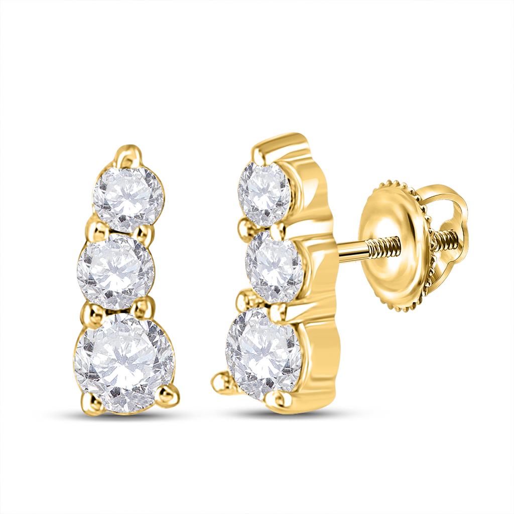 Image of ID 1 10k Yellow Gold Round Diamond Fashion 3-stone Earrings 1/4 Cttw