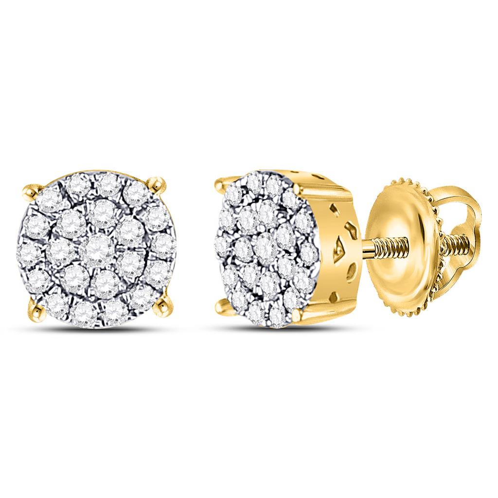 Image of ID 1 10k Yellow Gold Round Diamond Fashion Cluster Earrings 1/4 Cttw