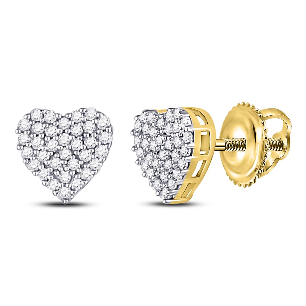 Image of ID 1 10k Yellow Gold Round Diamond Fashion Heart Earrings 1/6 Cttw