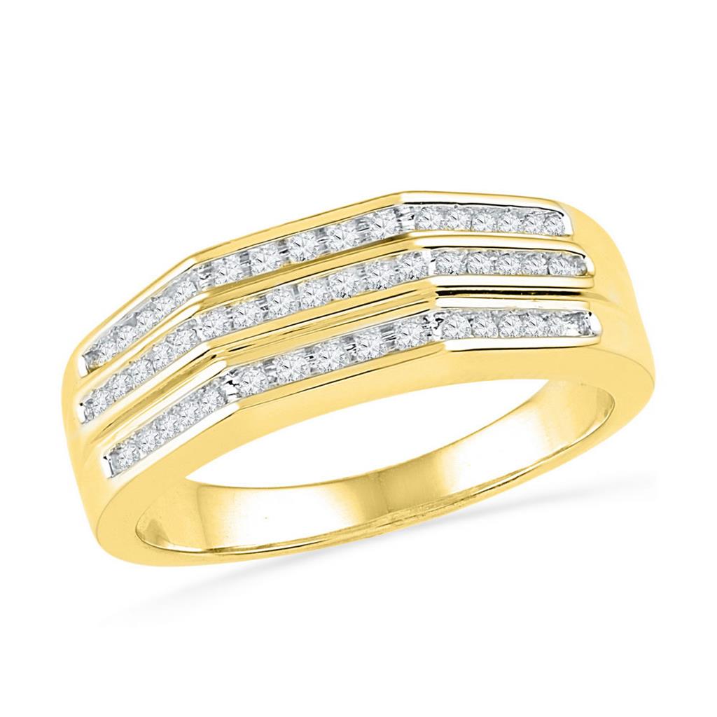Image of ID 1 10k Yellow Gold Round Diamond Flat Side Arched Band Ring 1/4 Cttw