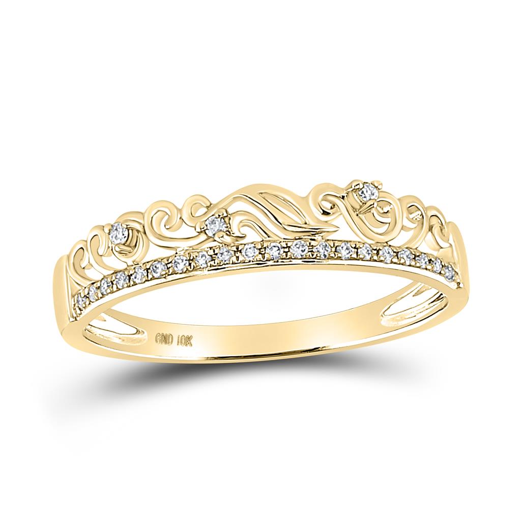 Image of ID 1 10k Yellow Gold Round Diamond Floral Accent Stackable Band Ring 1/12 Cttw