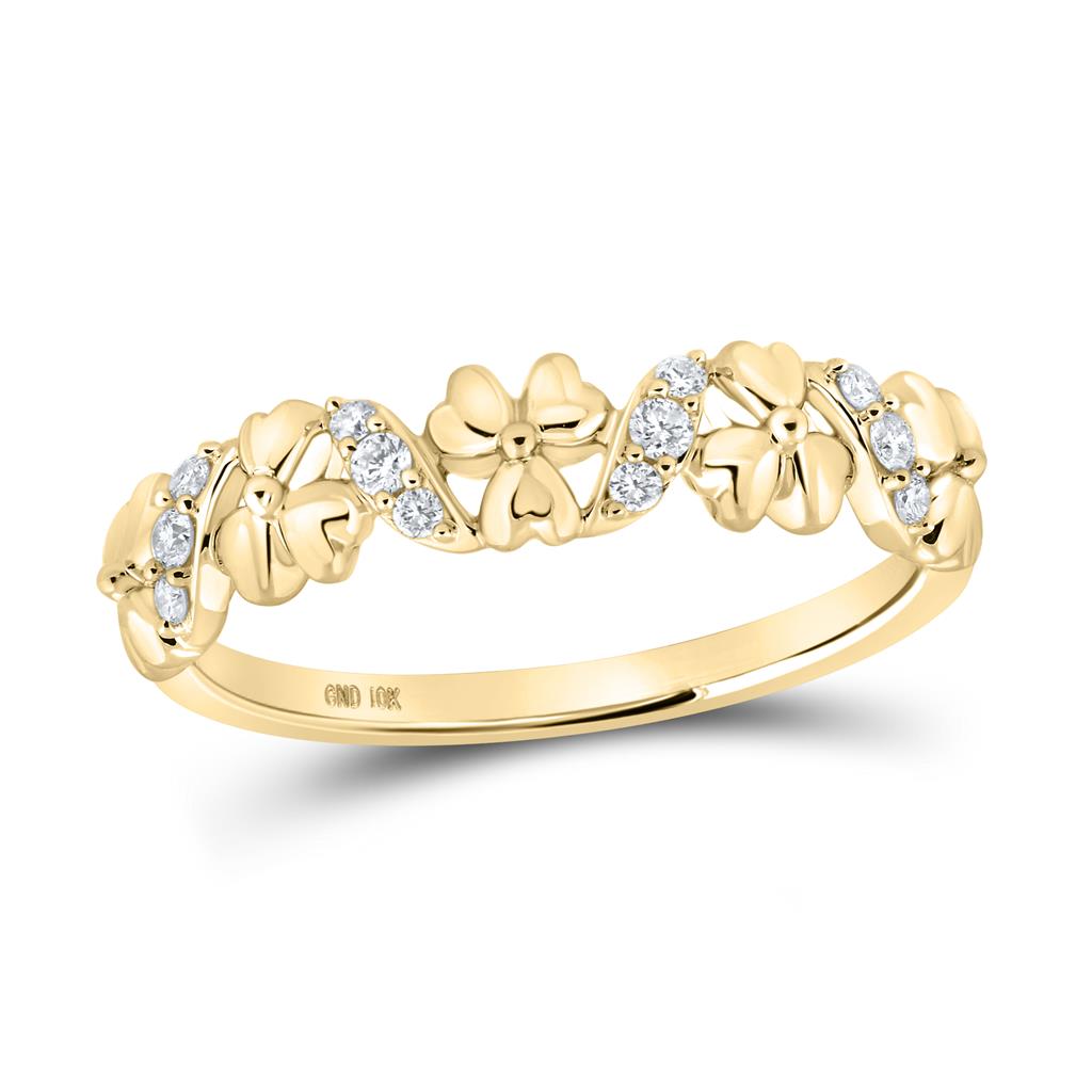 Image of ID 1 10k Yellow Gold Round Diamond Flower Band Ring 1/8 Cttw