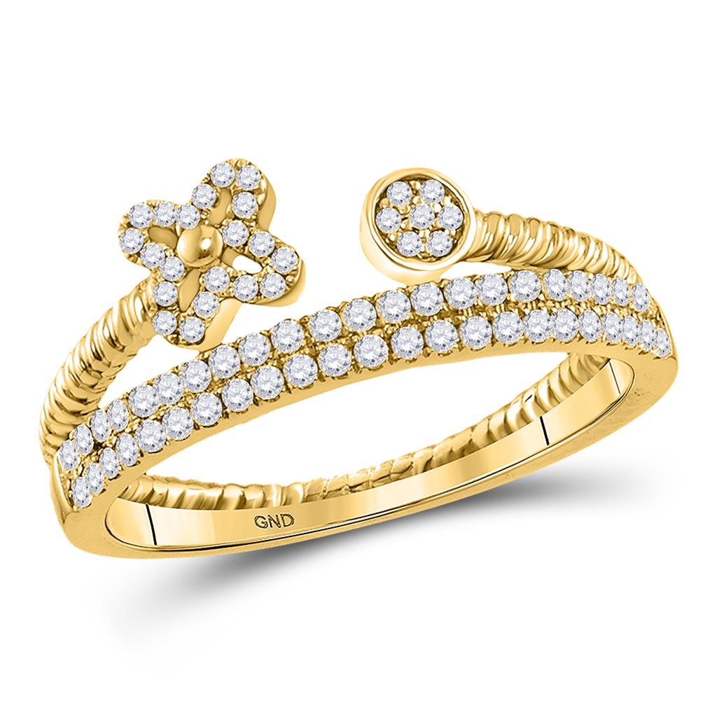 Image of ID 1 10k Yellow Gold Round Diamond Flower Bisected Stackable Band Ring 1/5 Cttw