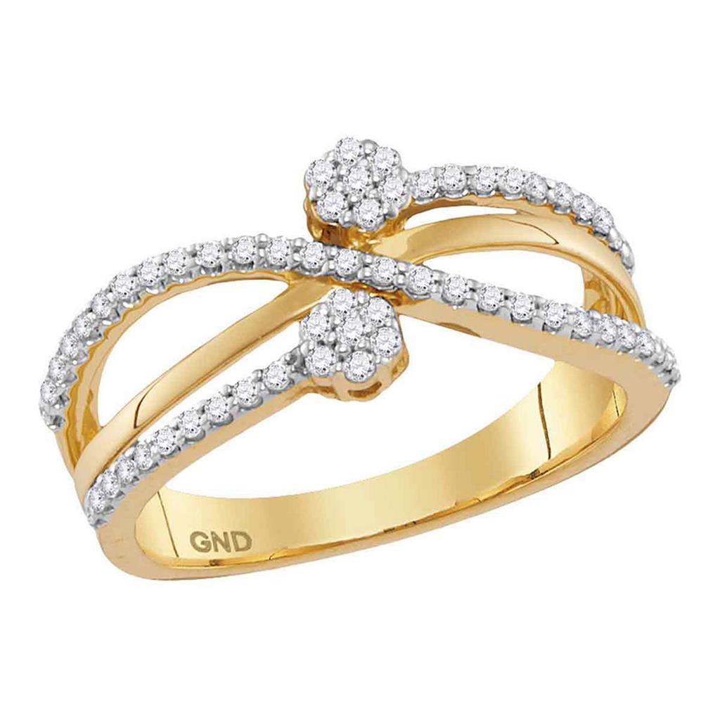 Image of ID 1 10k Yellow Gold Round Diamond Flower Cluster Crossover Band Ring 1/3 Cttw