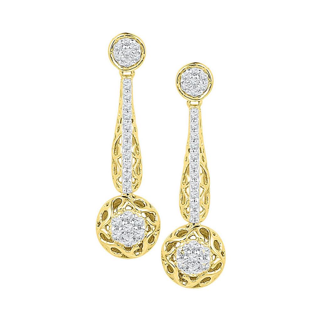 Image of ID 1 10k Yellow Gold Round Diamond Flower Cluster Dangle Earrings 1/3 Cttw