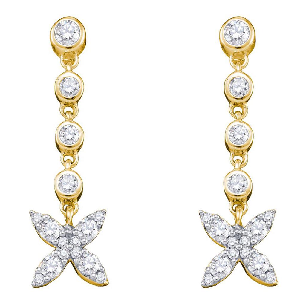 Image of ID 1 10k Yellow Gold Round Diamond Flower Cluster Dangle Earrings 3/4 Cttw