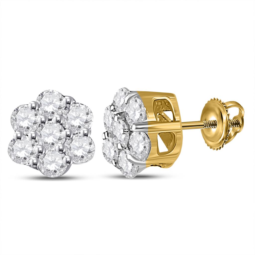 Image of ID 1 10k Yellow Gold Round Diamond Flower Cluster Earrings 1/3 Cttw
