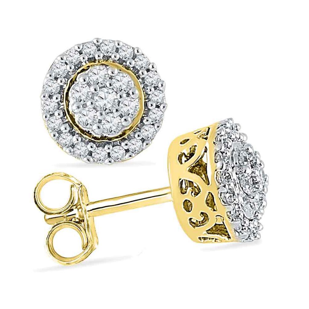 Image of ID 1 10k Yellow Gold Round Diamond Flower Cluster Earrings 1/4 Cttw