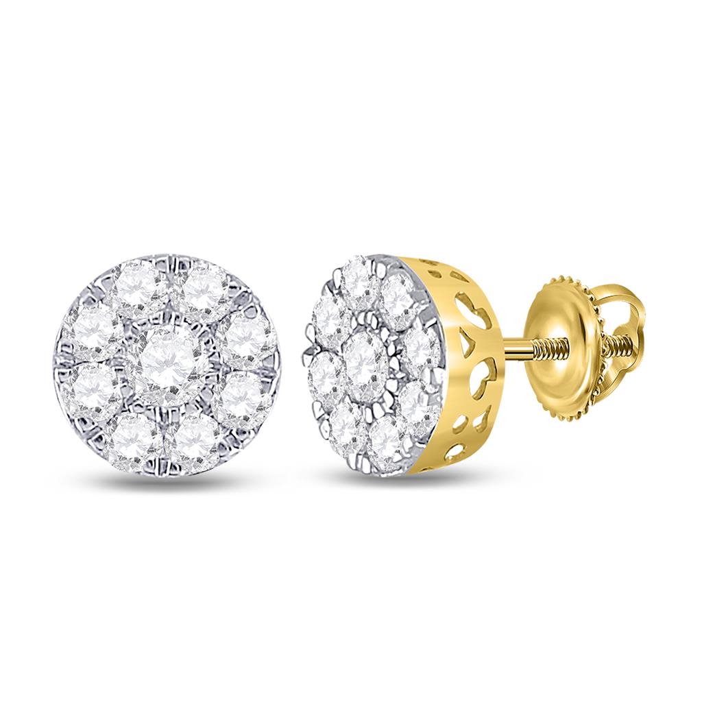 Image of ID 1 10k Yellow Gold Round Diamond Flower Cluster Earrings 3/4 Cttw