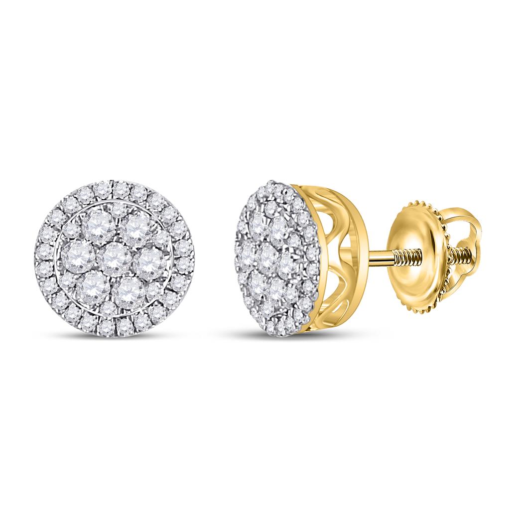 Image of ID 1 10k Yellow Gold Round Diamond Flower Cluster Earrings 3/8 Cttw