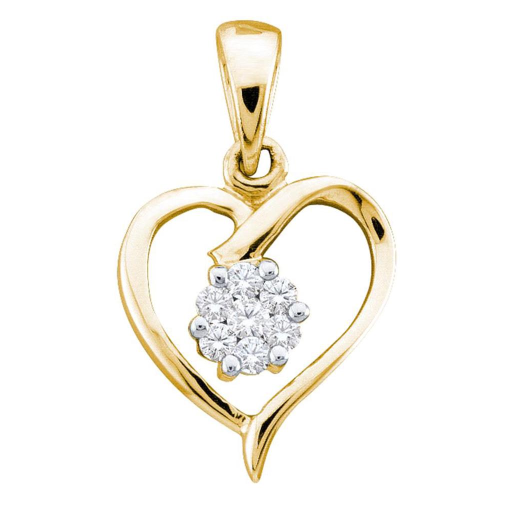 Image of ID 1 10k Yellow Gold Round Diamond Flower Cluster Heart Pendant 1/12 Cttw