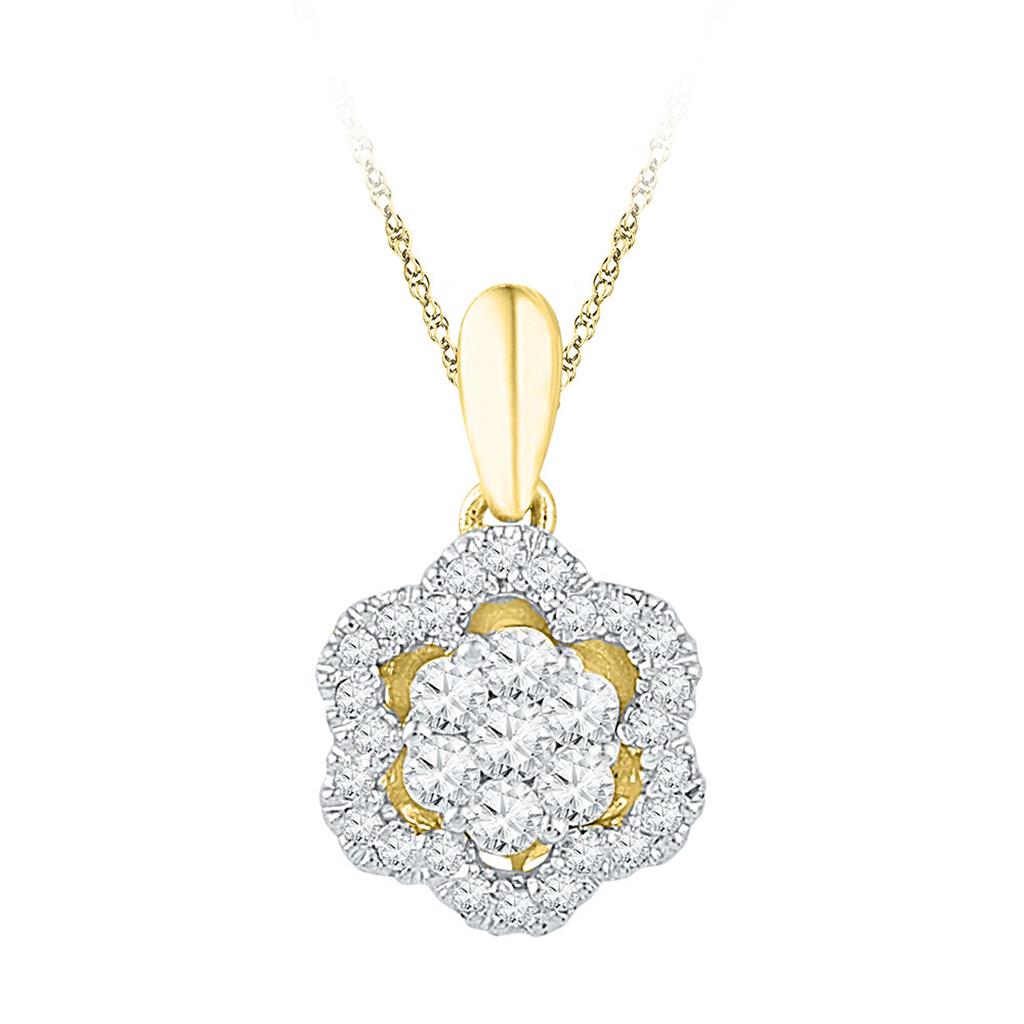 Image of ID 1 10k Yellow Gold Round Diamond Flower Cluster Pendant 1/5 Cttw
