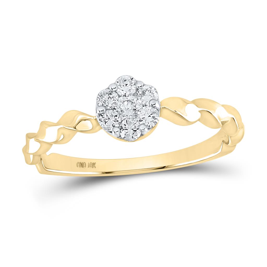 Image of ID 1 10k Yellow Gold Round Diamond Flower Cluster Stackable Band Ring 1/4 Cttw