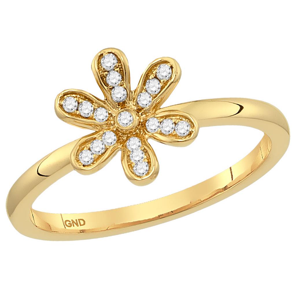Image of ID 1 10k Yellow Gold Round Diamond Flower Floral Stackable Band Ring 1/8 Cttw