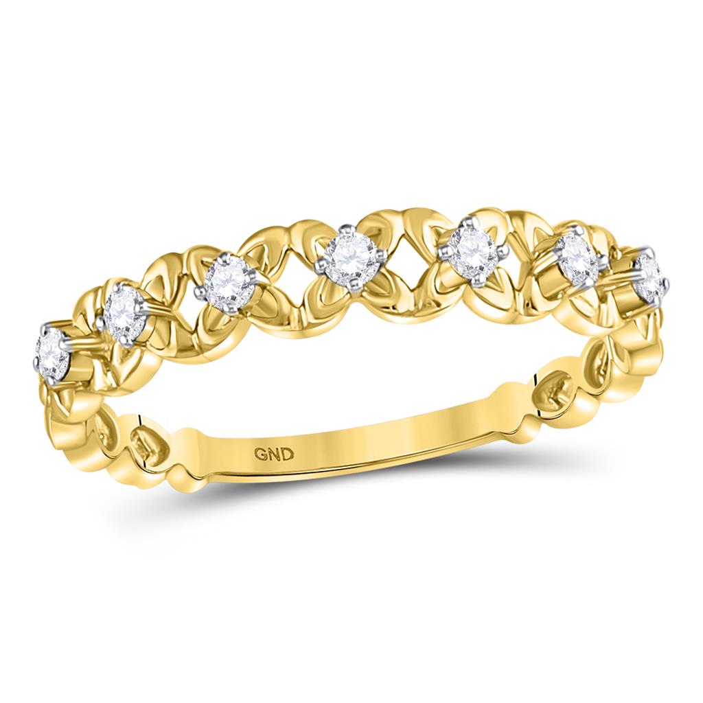Image of ID 1 10k Yellow Gold Round Diamond Flower Petal Stackable Band Ring 1/6 Cttw