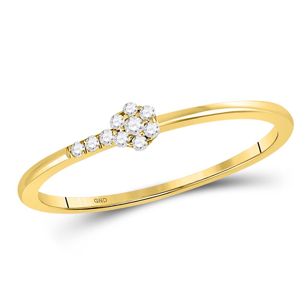 Image of ID 1 10k Yellow Gold Round Diamond Flower Stackable Band Ring 1/20 Cttw