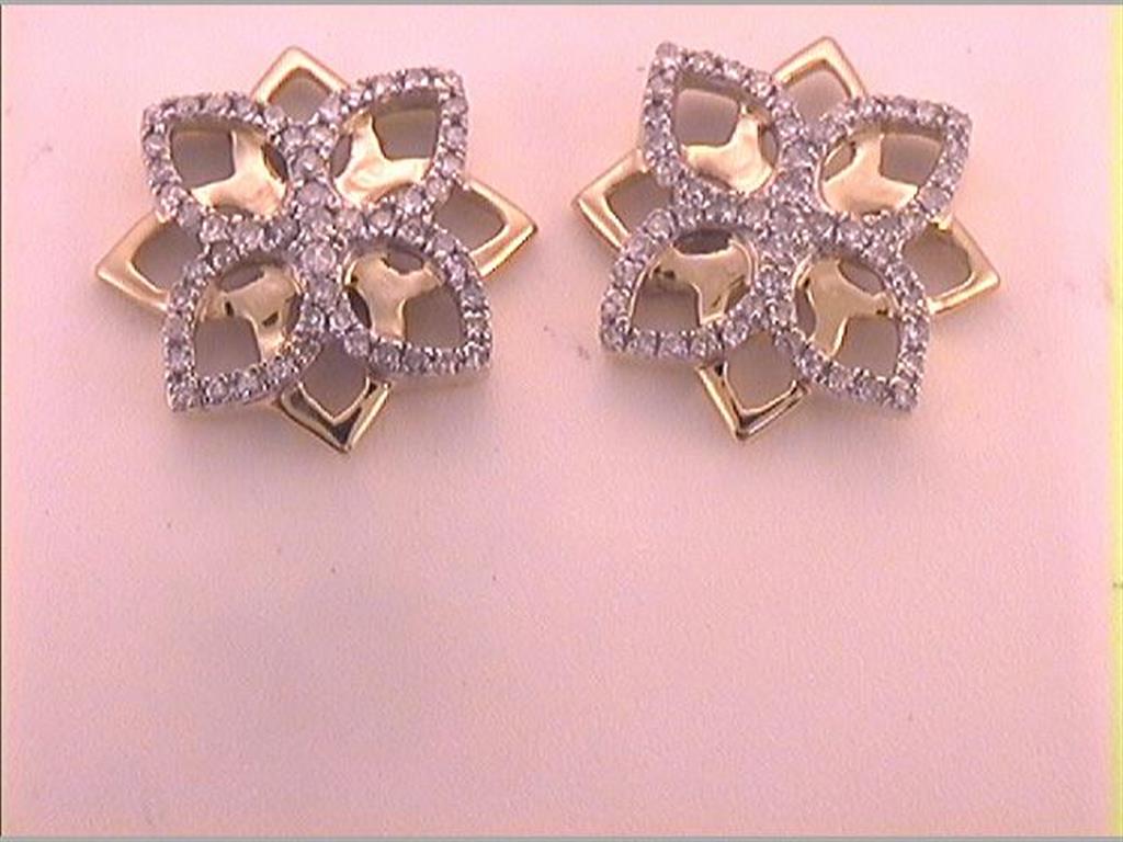 Image of ID 1 10k Yellow Gold Round Diamond Geometric Leaf Stud Earrings 1/3 Cttw